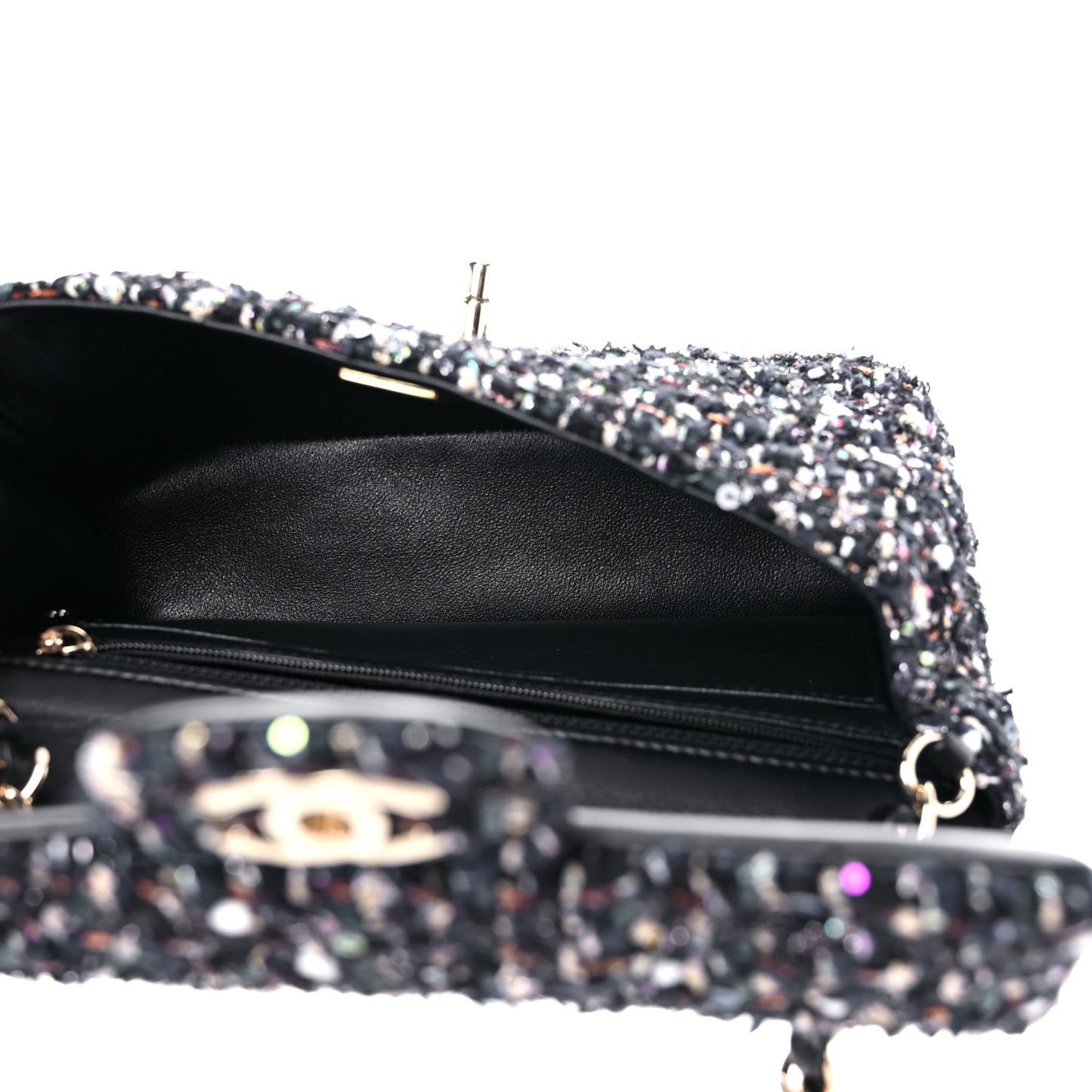 Glittered Tweed Quilted Mini Rectangular Flap Navy Blue Mulitcolor