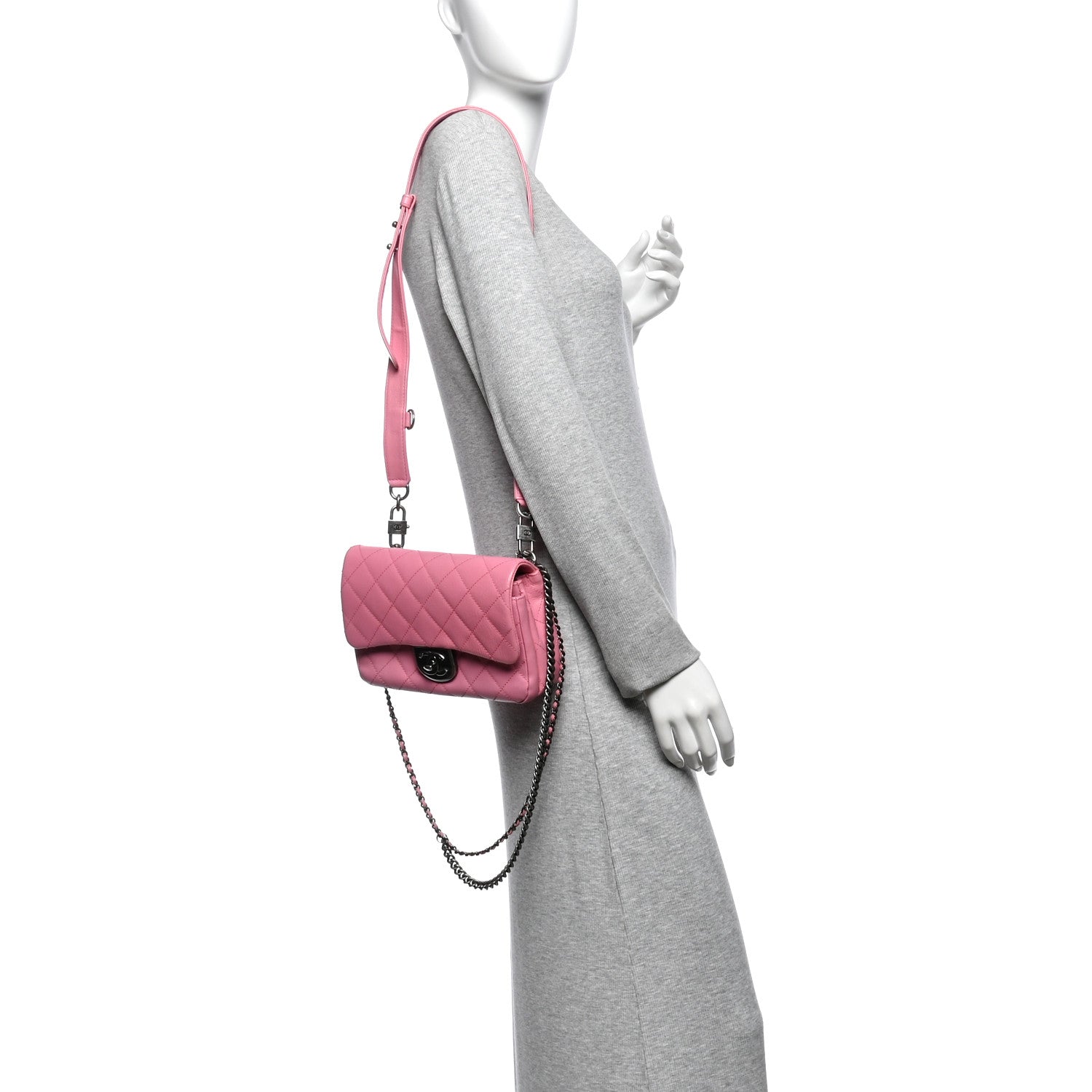 Chanel Shiny Goatskin Quilted Small Double Carry Waist Chain Flap Pink 2 of 10