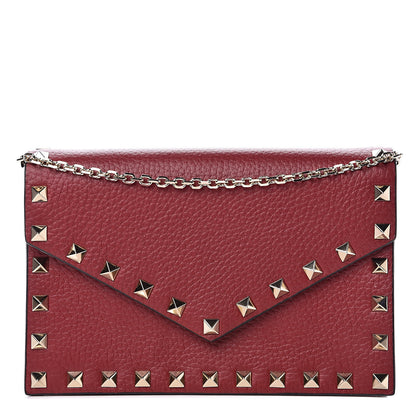 Valentino Garavani Pebbled Calfskin Rockstud Envelope Wallet on Chain Rubino 1 of 10