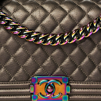 Chanel Iridescent Goatskin Quilted Medium Boy Flap Dark Gold 8 of 10