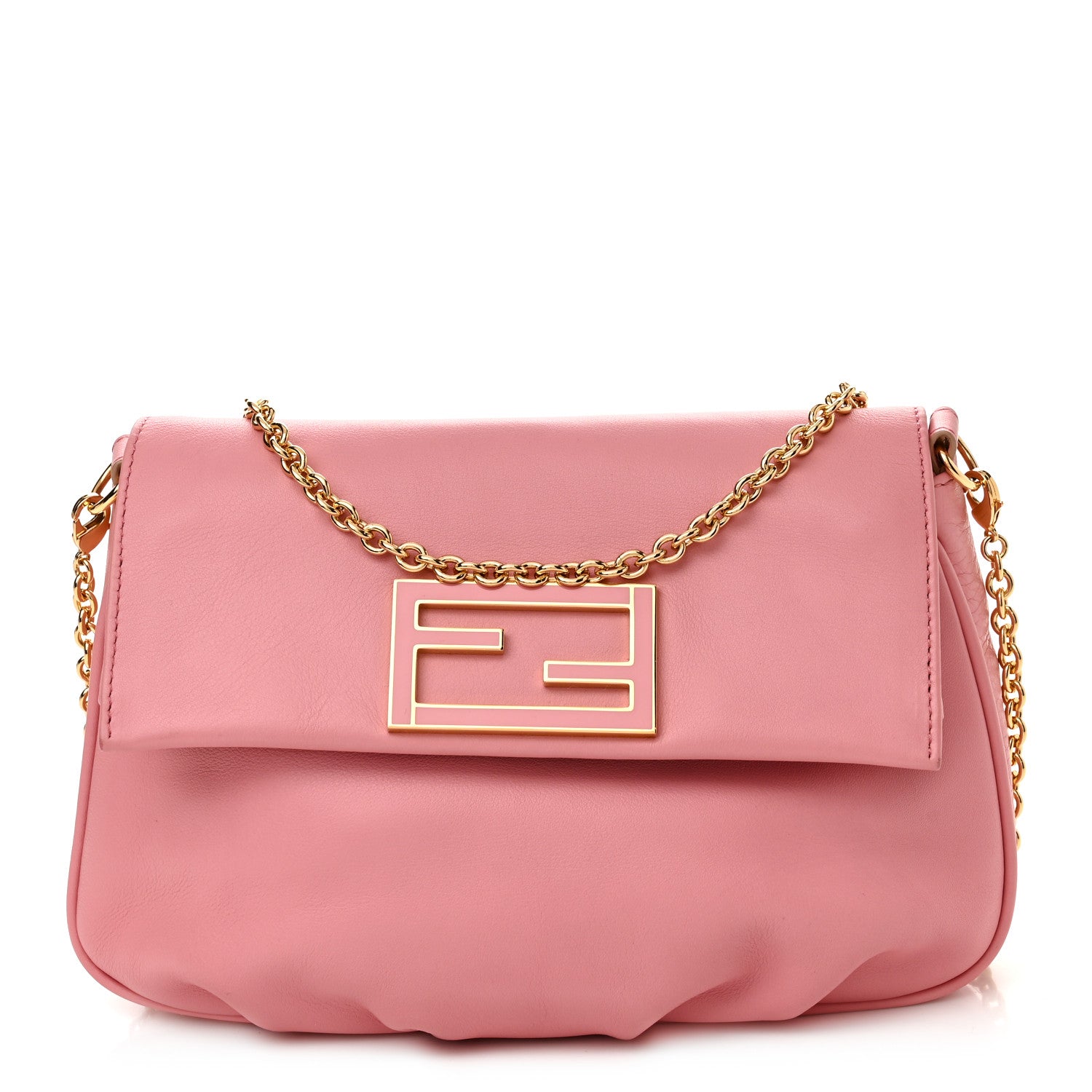 Fendi Vitello Flamingo Enamel Fendista Pouchette Crossbody Pink 1 of 14