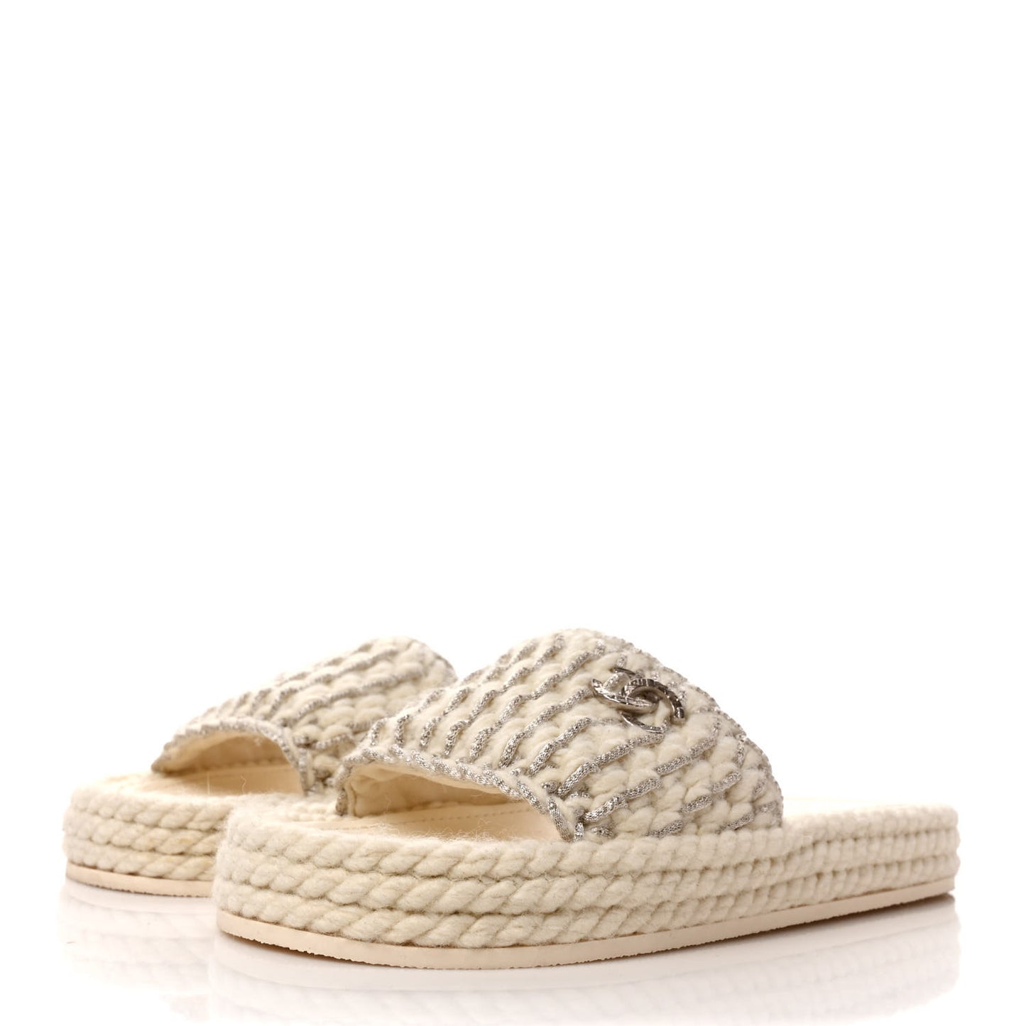 Braided Knit CC Mules 39 Ecru
