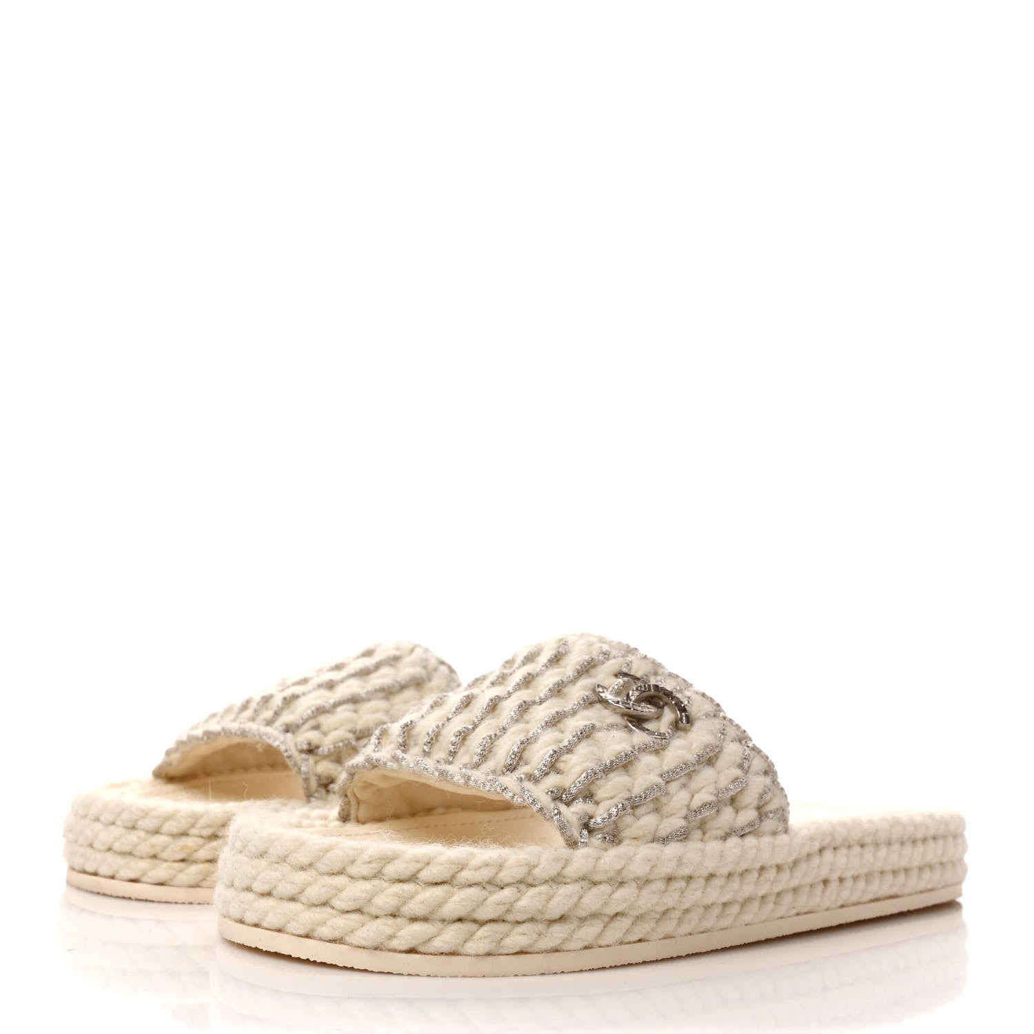 Chanel Braided Knit CC Mules 39 Ecru 3 of 8