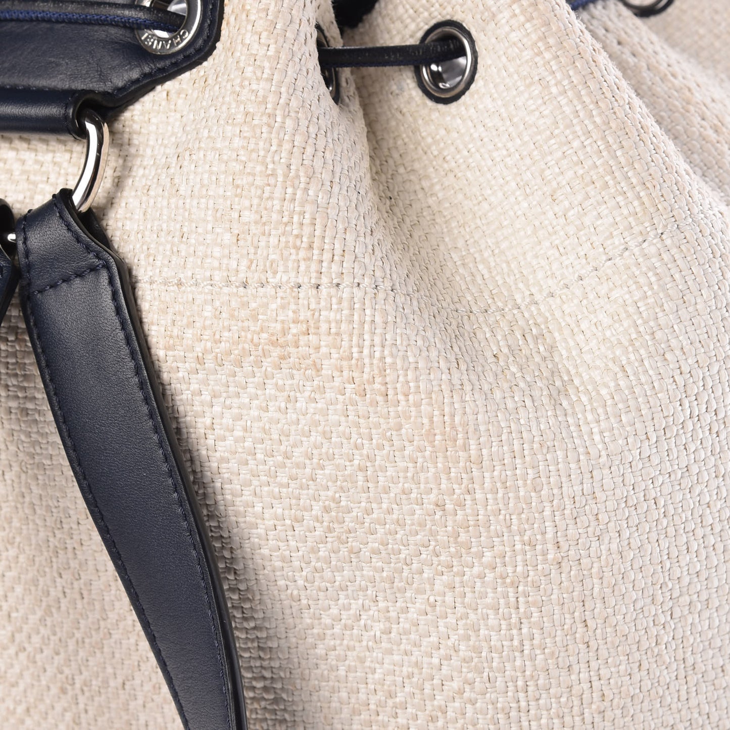 Woven Straw Raffia Large Deauville Backpack White Navy