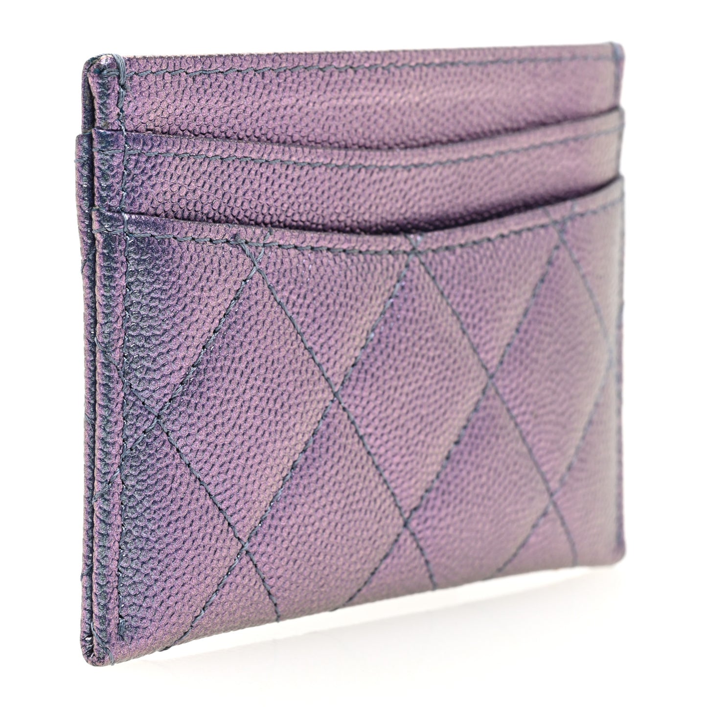 Iridescent Caviar Quilted Card Holder Dark Blue
