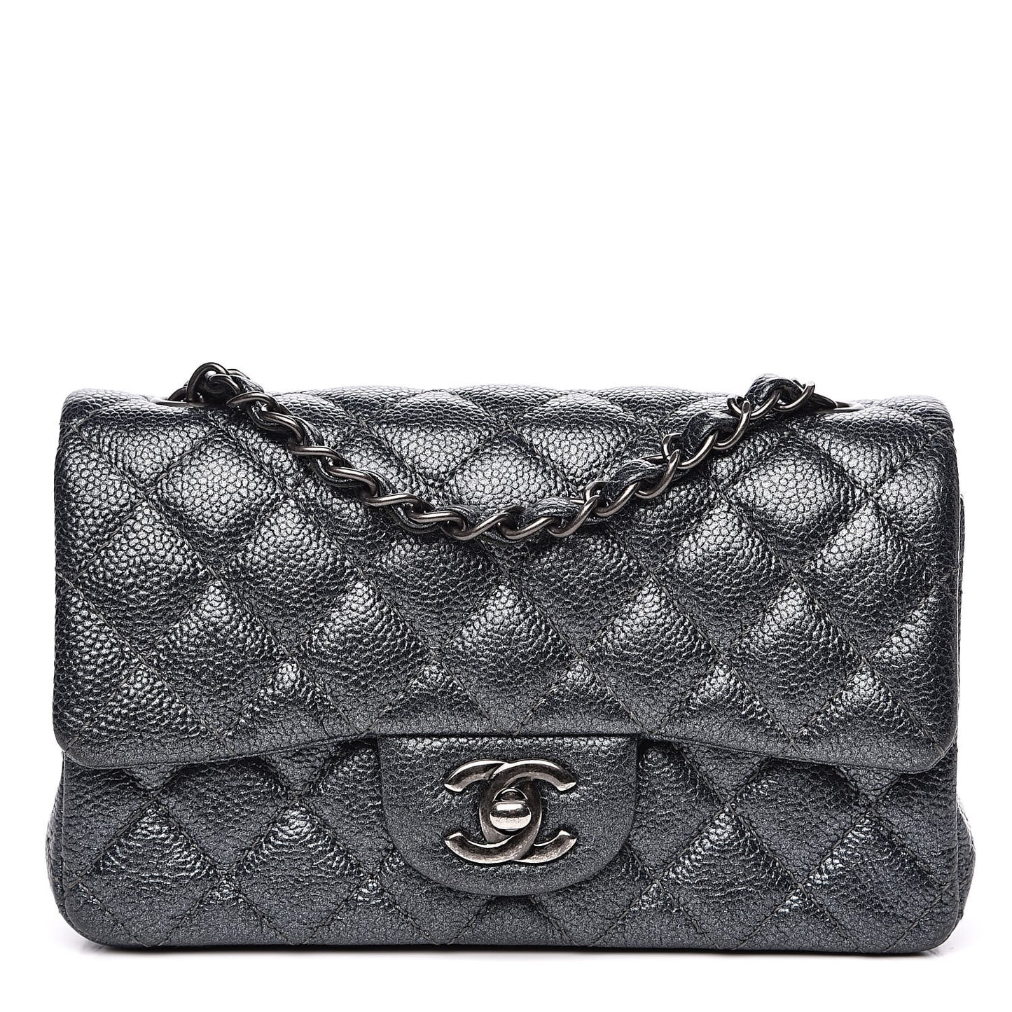 Pearly Caviar Quilted Mini Rectangular Flap Grey