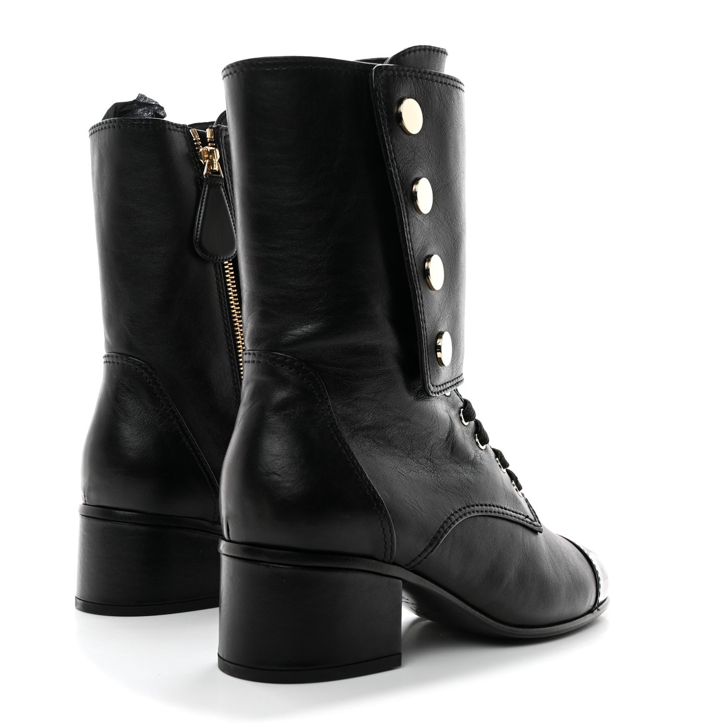 Calfskin Patent Cap Toe CC Lace Up Boots 38.5 Black