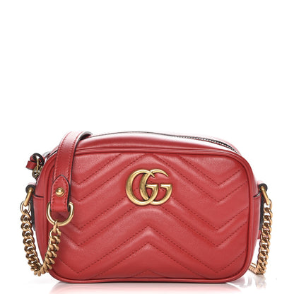 Gucci Calfskin Matelasse Mini GG Marmont Chain Shoulder Bag Hibiscus Red 1 of 7