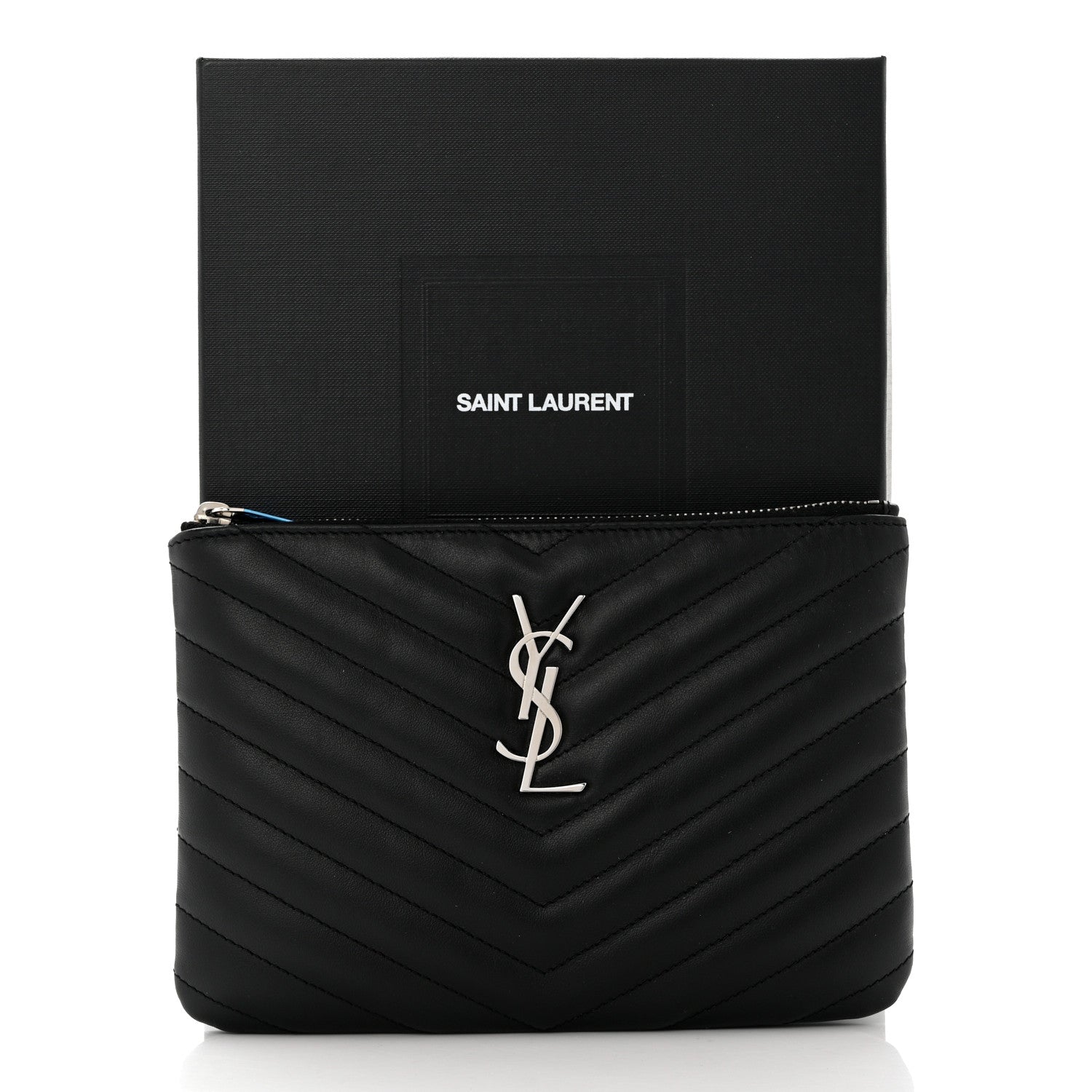 Saint Laurent Calfskin Matelasse Chevron Monogram Pouch Black 8 of 8