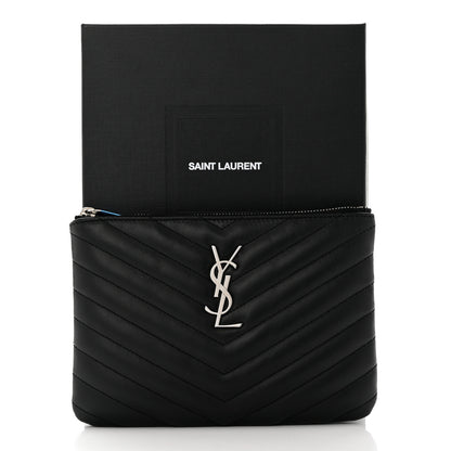 Saint Laurent Calfskin Matelasse Chevron Monogram Pouch Black 8 of 8