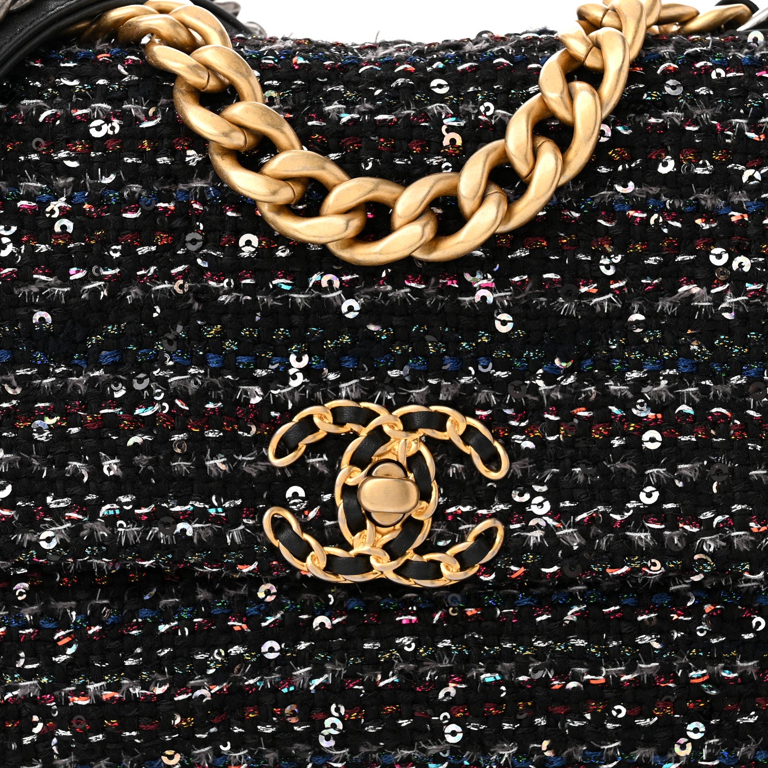 Chanel Tweed Sequin Quilted Medium Chanel 19 Flap Black Multicolor 7 of 10