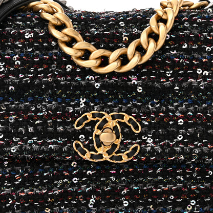 Chanel Tweed Sequin Quilted Medium Chanel 19 Flap Black Multicolor 7 of 10