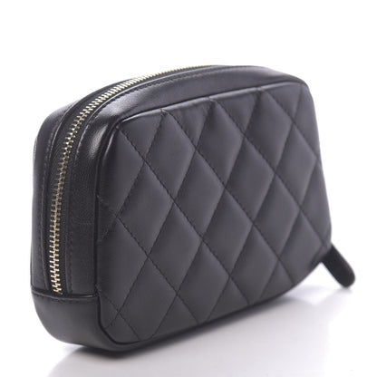 Chanel Lambskin Quilted Small Curvy Pouch Cosmetic Case Black 3 of 8
