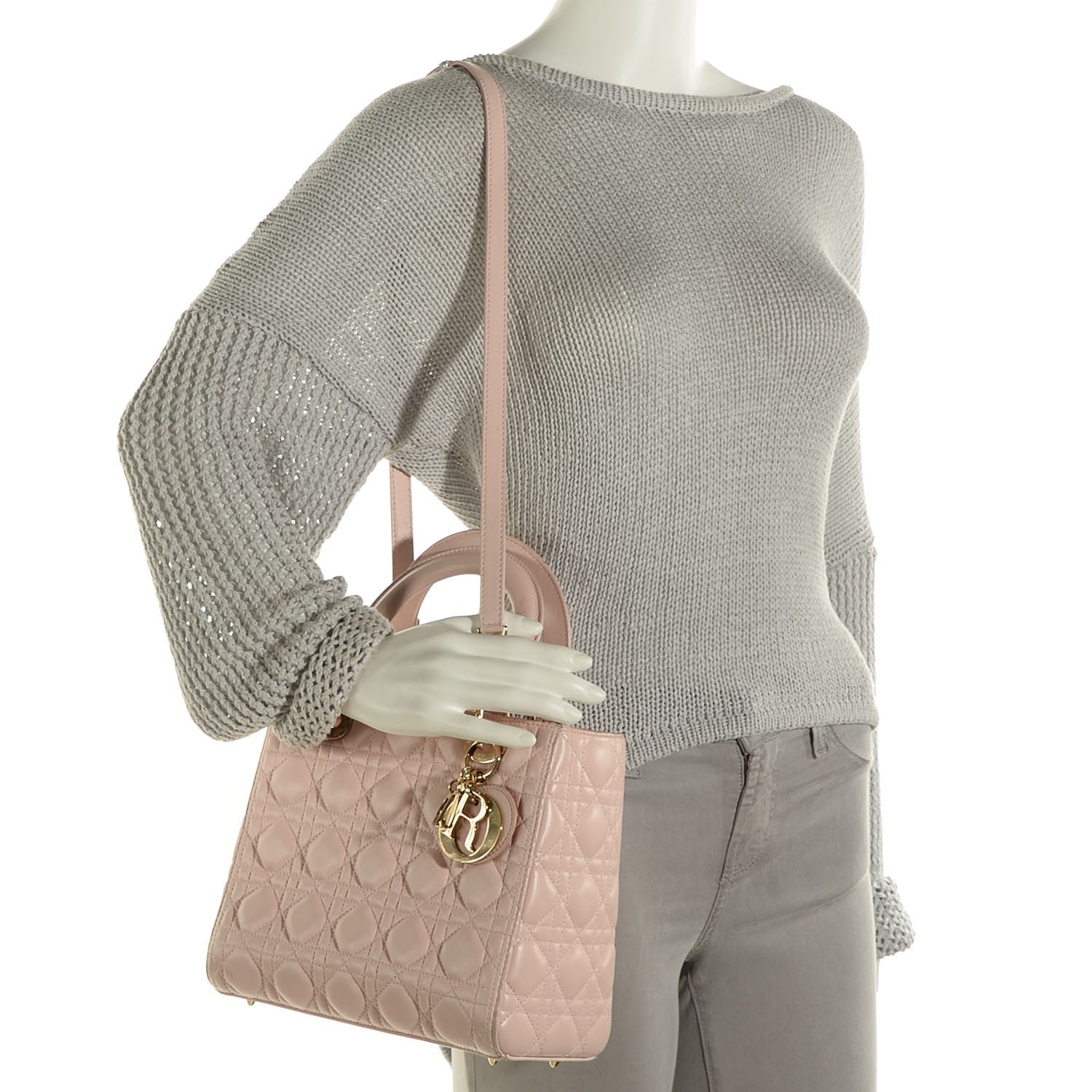 Christian Dior Lambskin Cannage Medium Lady Dior Rose Poudre 2 of 9