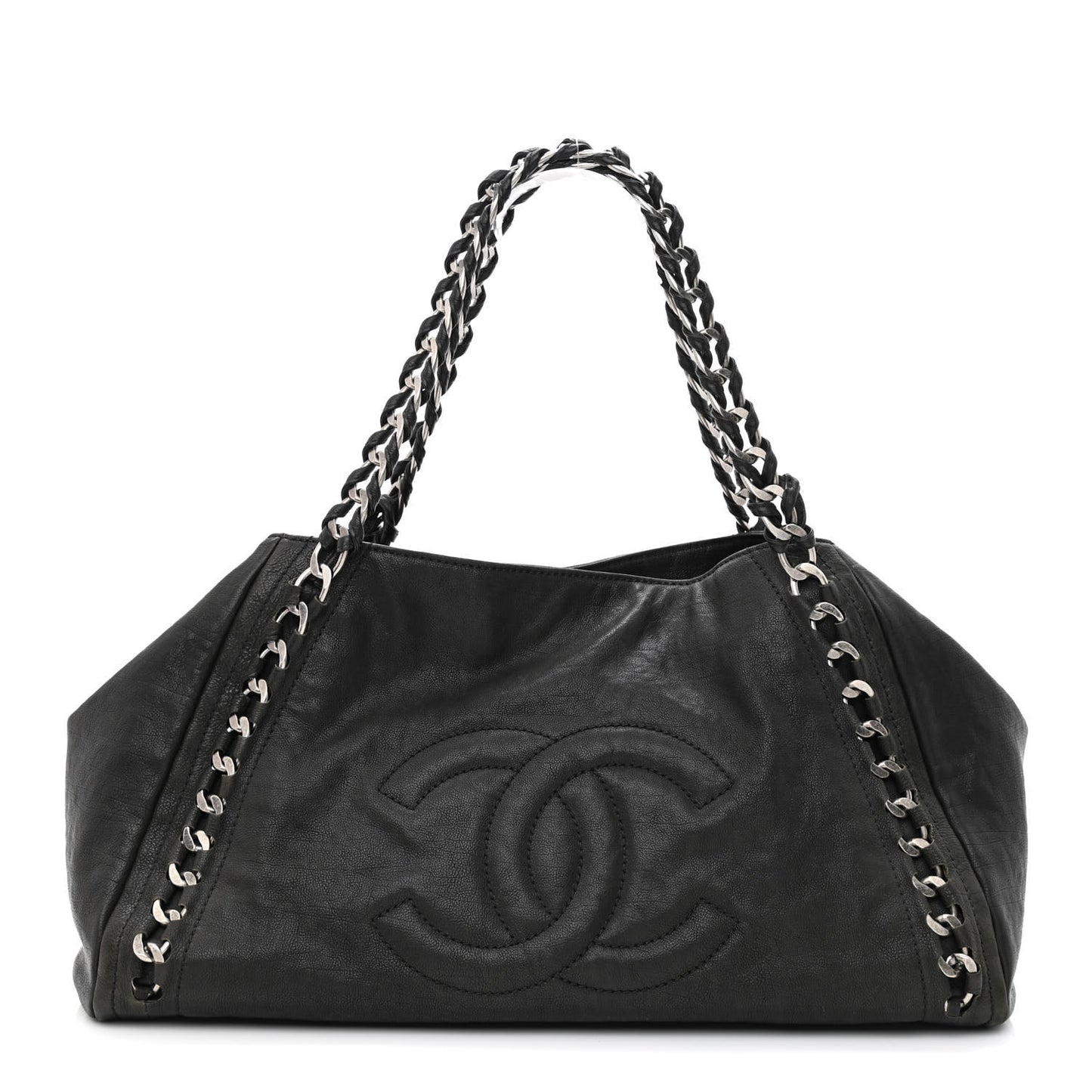 Calfskin East West Modern Chain Tote Black