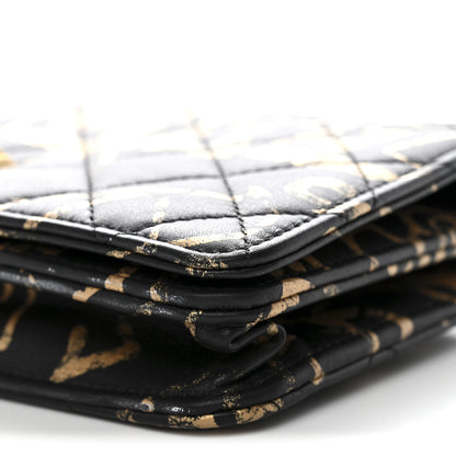 Chanel Calfskin Quilted Graffiti Pyramid Wallet On Chain WOC Black 11 of 12
