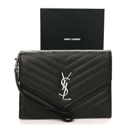 Saint Laurent Grain De Poudre Matelasse Chevron Monogram Envelope Clutch Black 9 of 9