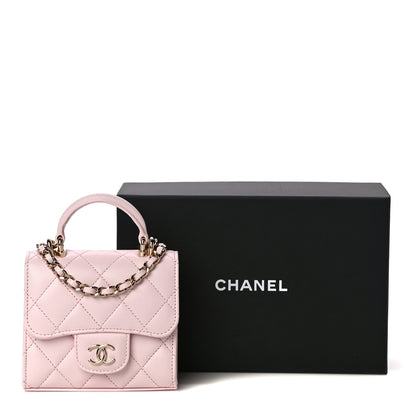 Chanel Lambskin Quilted Top Handle Clutch With Chain Light Pink 12 of 12