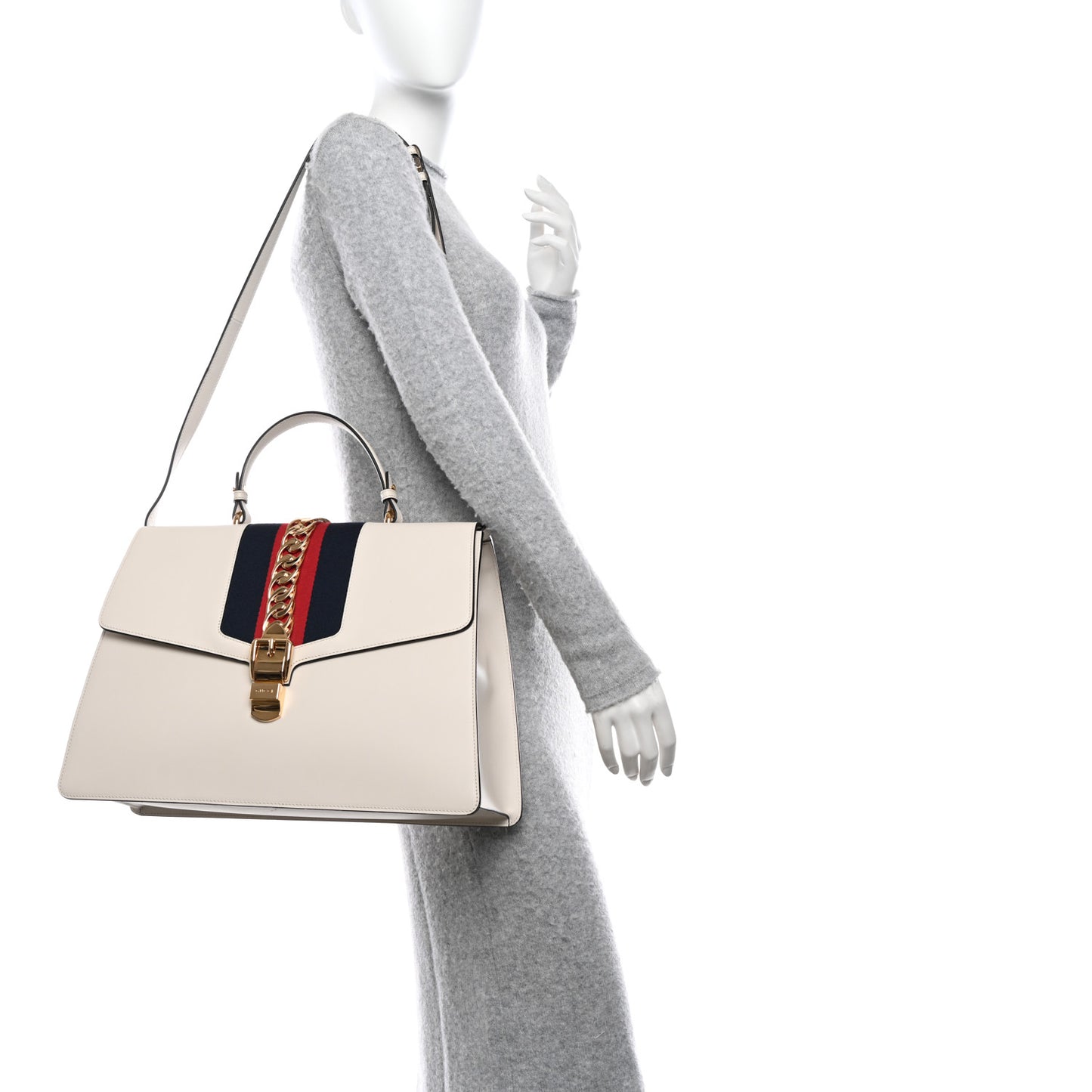 Calfskin Maxi Sylvie Top Handle Bag White