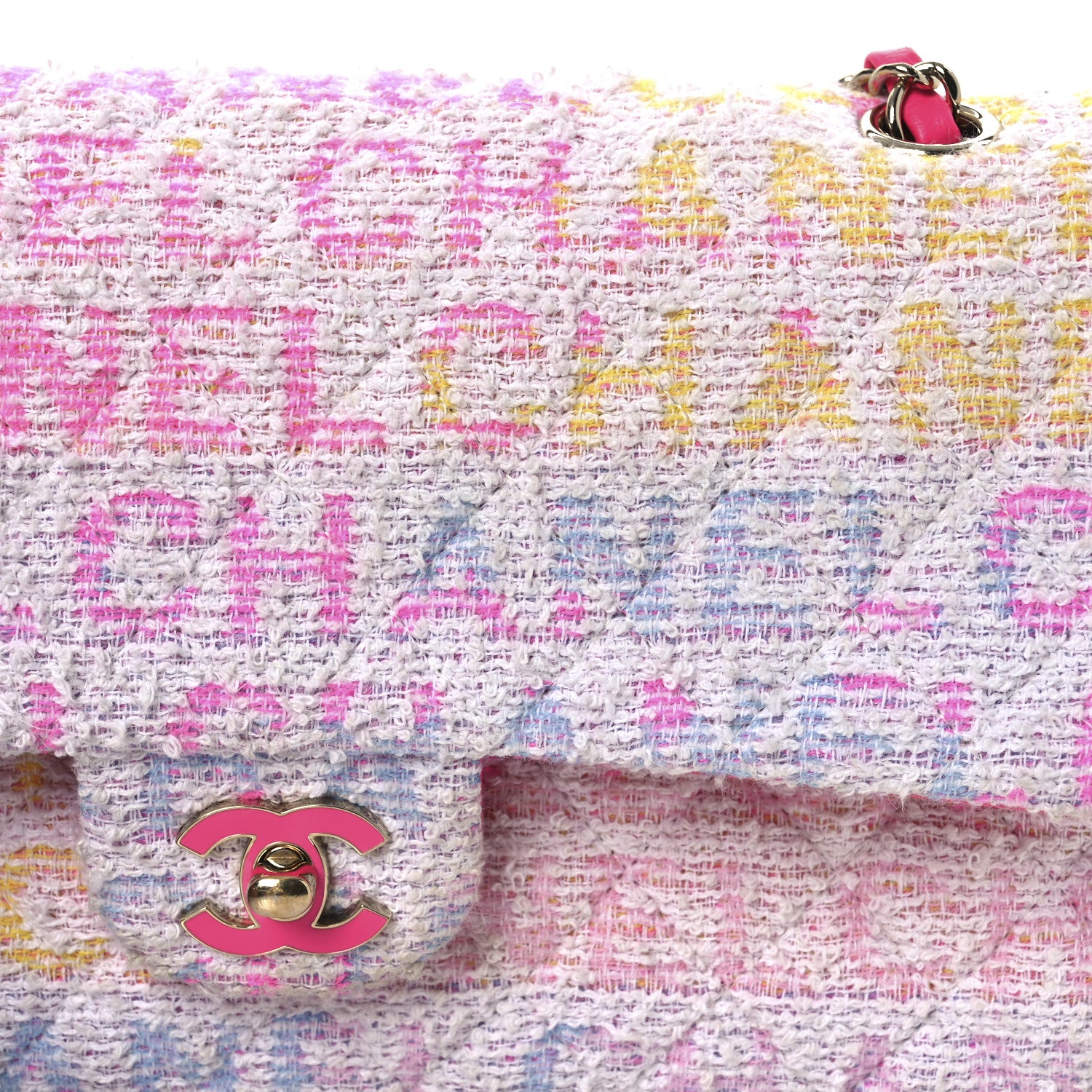 Chanel Tweed Quilted Enamel CC Logo Medium Double Flap Pink Multicolor 8 of 18