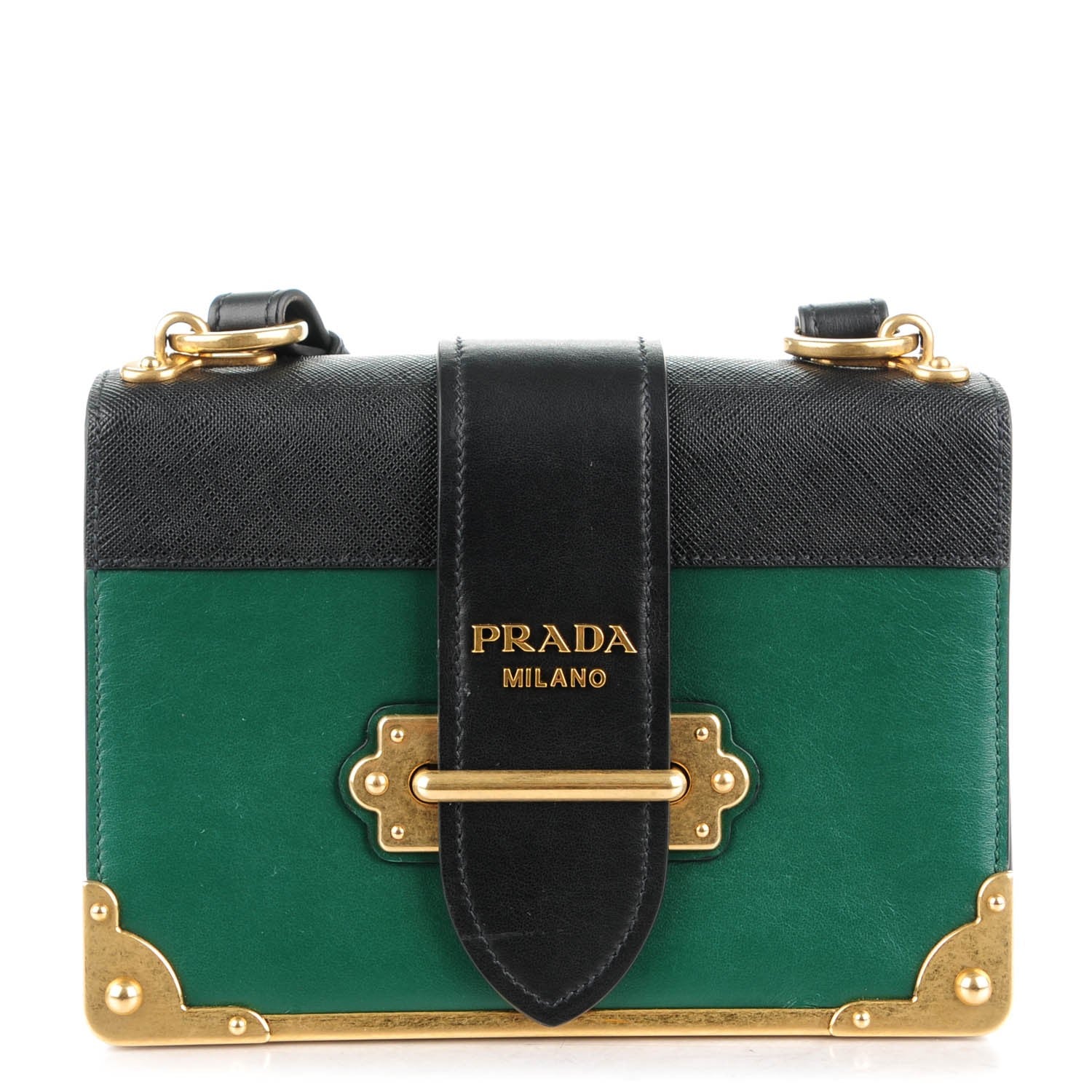 Prada City Calf Saffiano Cahier Bag Billiard Green Black 1 of 7