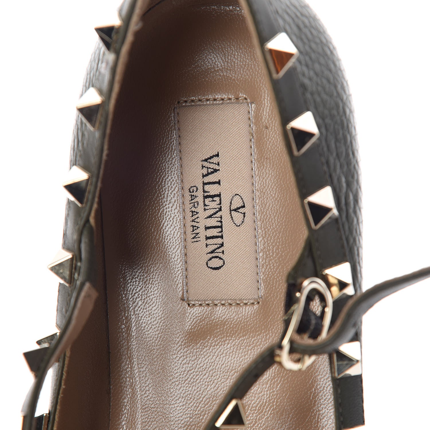 Valentino Garavani Pebbled Calfskin Rockstud Cage Ballerina Flats 39.5 Army Green 7 of 7