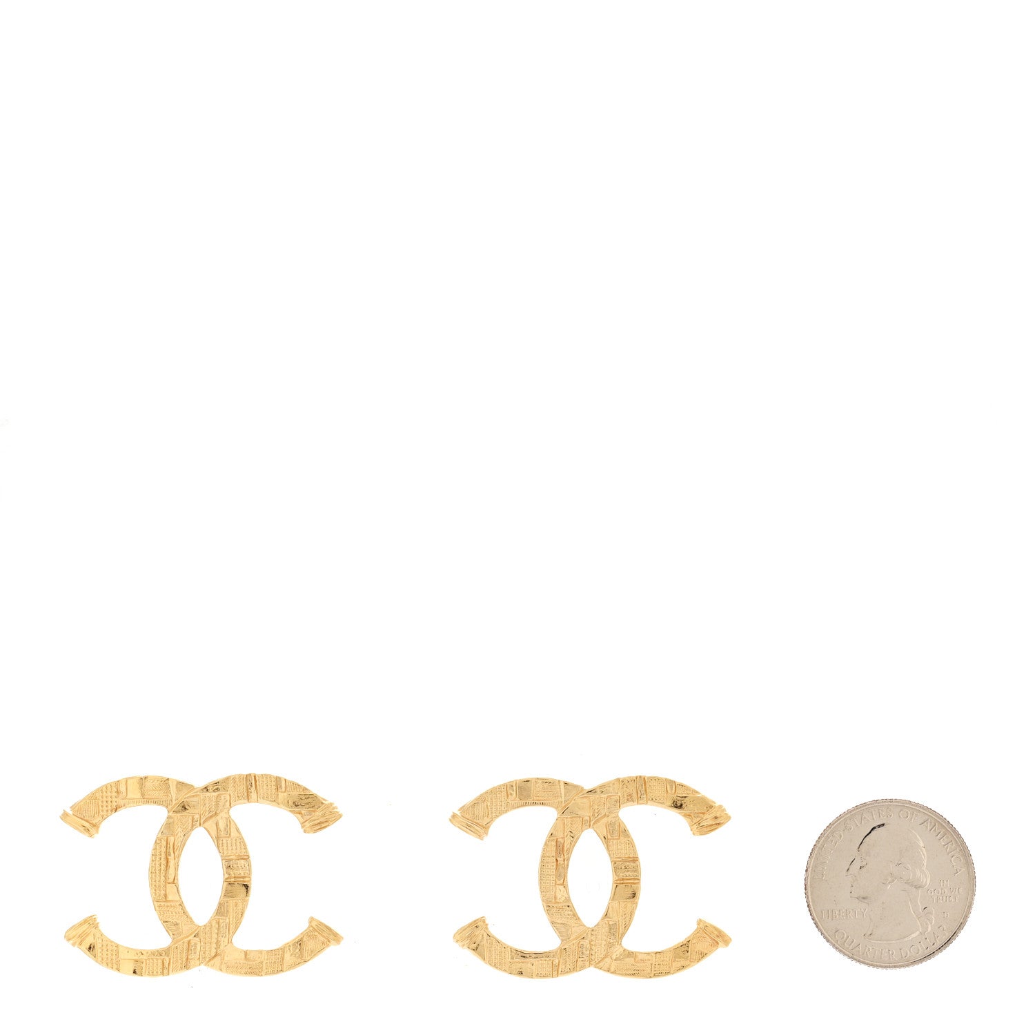 Chanel Metal Tweed Effect CC Earrings Gold 2 of 4