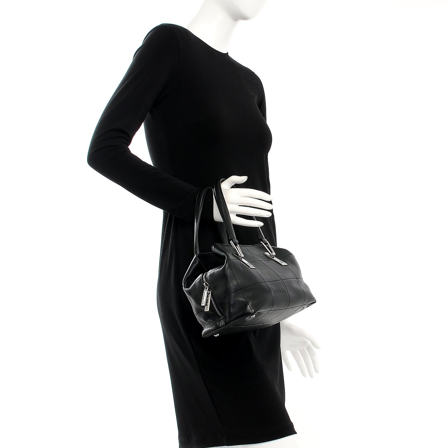 Caviar Square Stitched Medium Tote Black