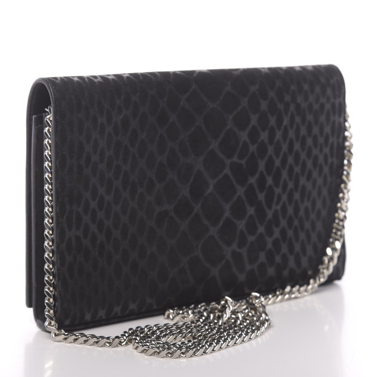 Suede Python Embossed Monogram Chain Wallet Black