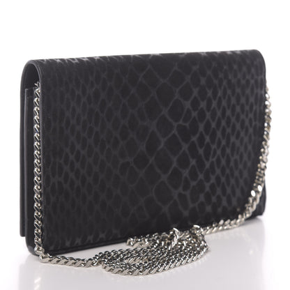 Saint Laurent Suede Python Embossed Monogram Chain Wallet Black 3 of 15