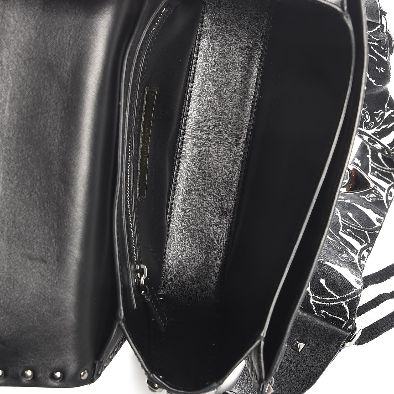 Valentino Garavani Calfskin Panther Medium Guitar Strap Rockstud Rolling Flap Saddle Bag Black 5 of 7