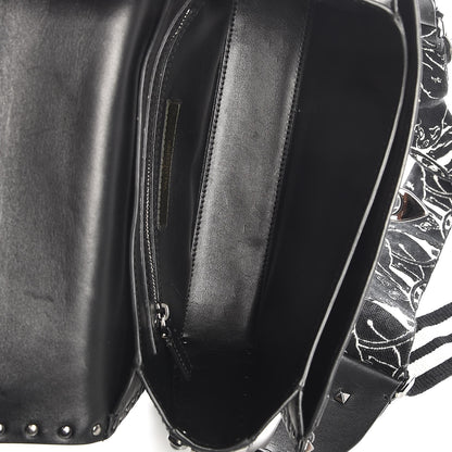 Valentino Garavani Calfskin Panther Medium Guitar Strap Rockstud Rolling Flap Saddle Bag Black 5 of 7