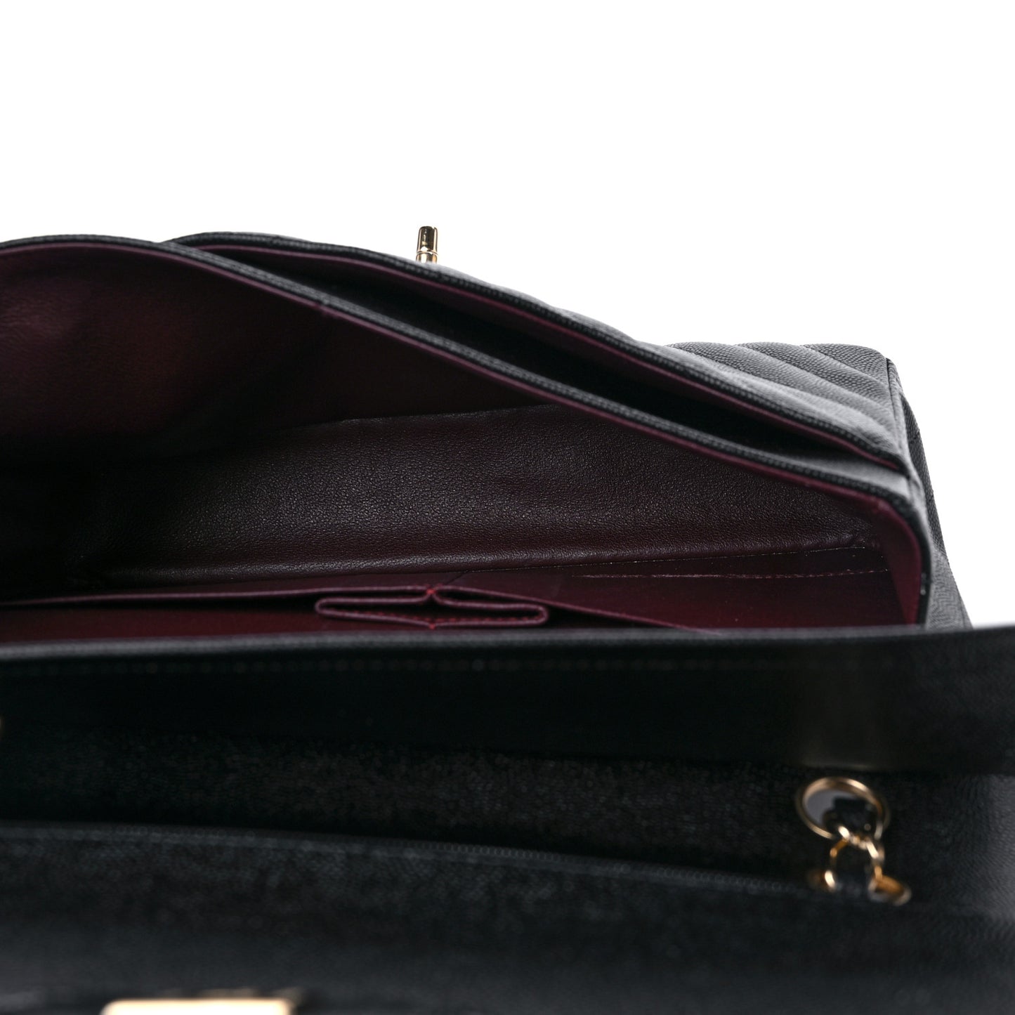 Caviar Chevron Quilted Medium Double Flap Black
