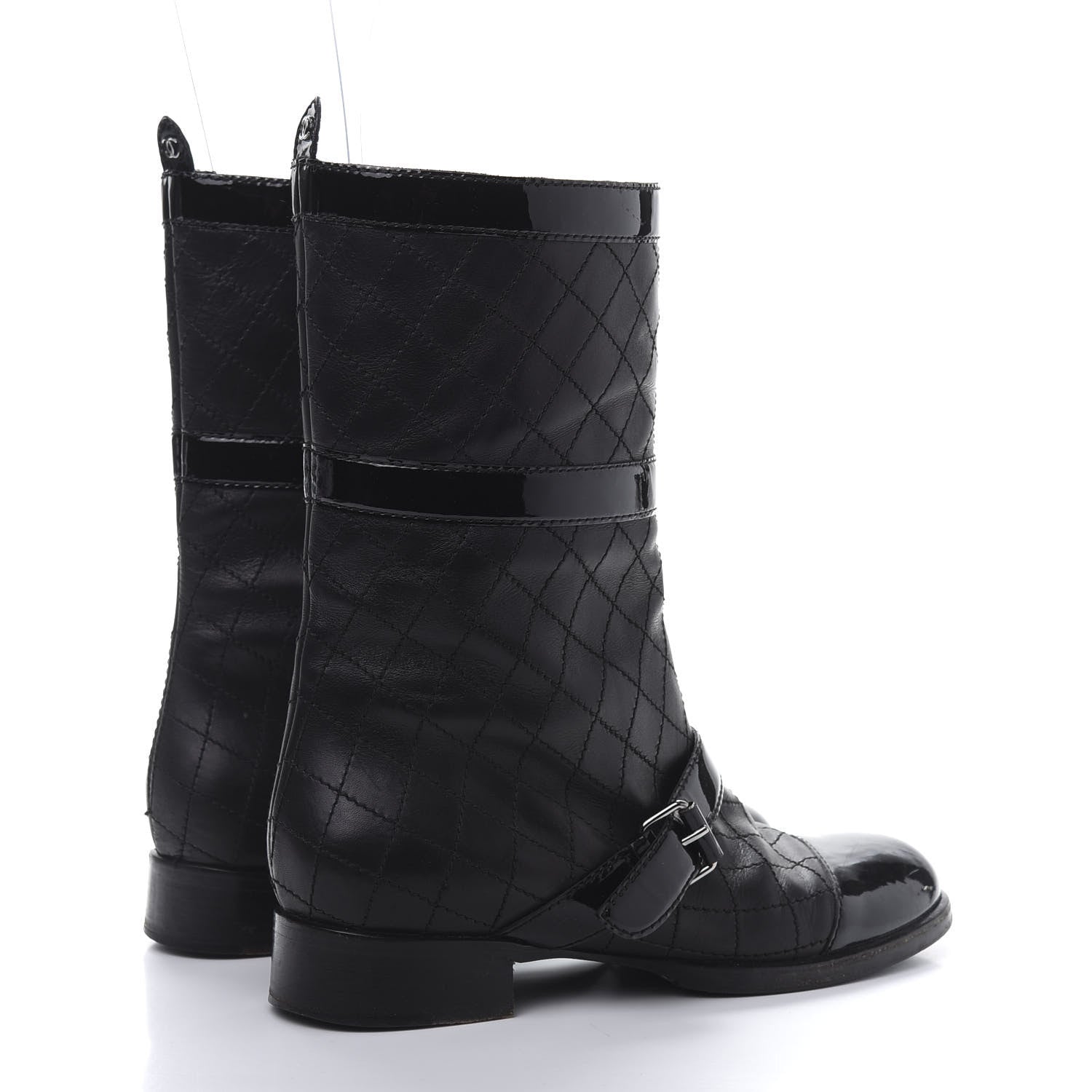 Chanel Calfskin Patent Quilted Cap Toe Boots 39.5 Black 4 of 9