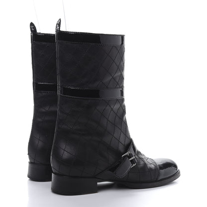 Chanel Calfskin Patent Quilted Cap Toe Boots 39.5 Black 4 of 9