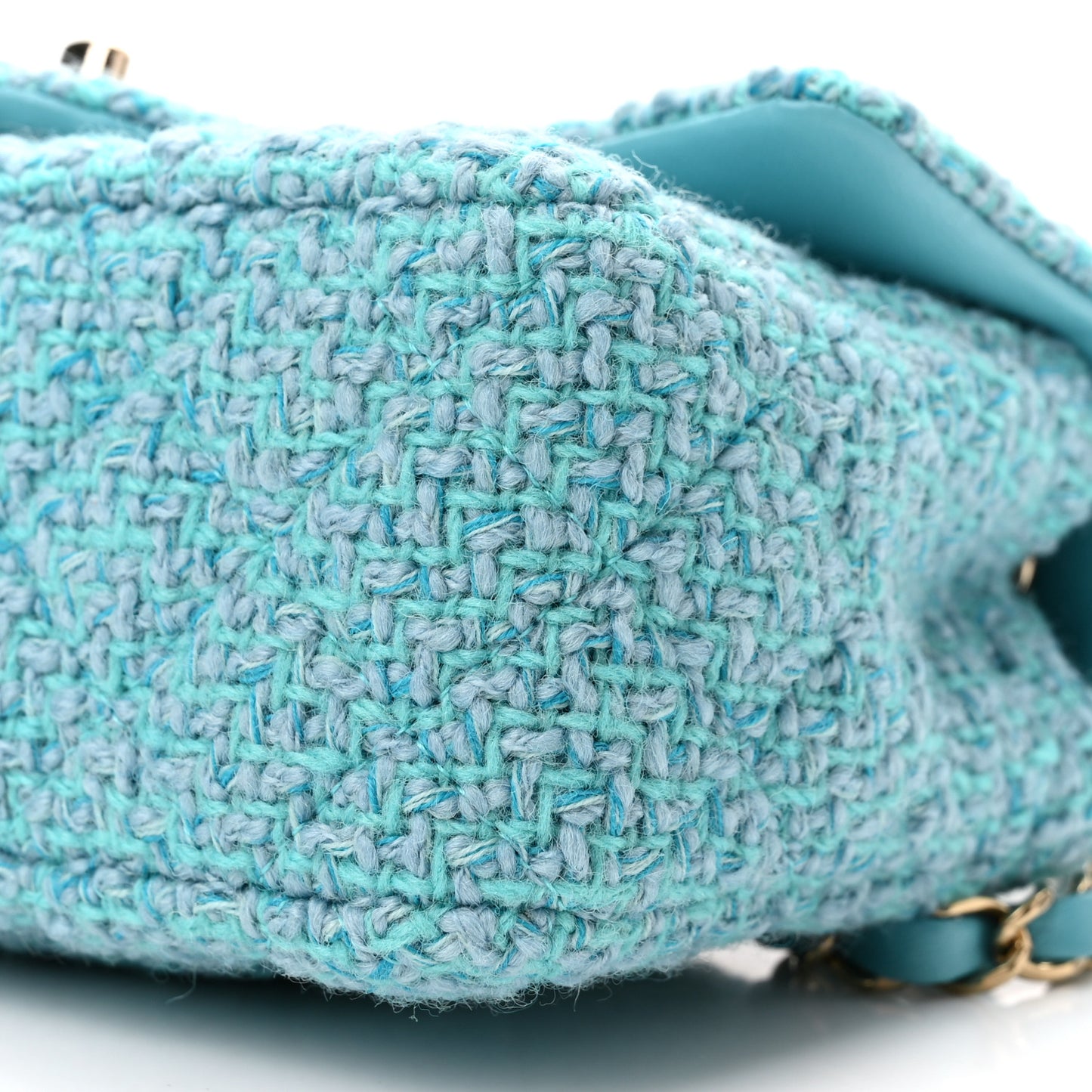 Wool Tweed Quilted Mini Rectangular Flap Turquoise Light Blue