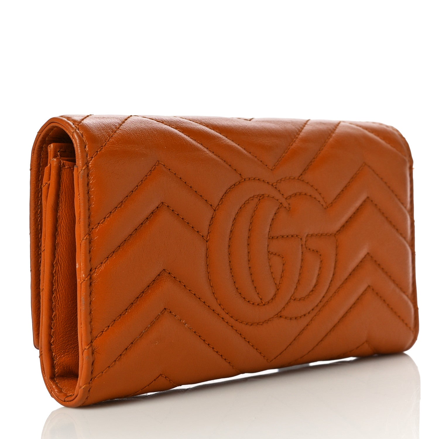 Gucci Calfskin Matelasse GG Marmont Continental Wallet Cognac 3 of 11