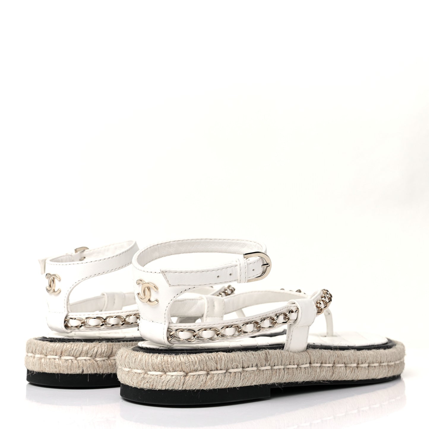 Lambskin Chain CC Thong Espadrille Sandals 40 White