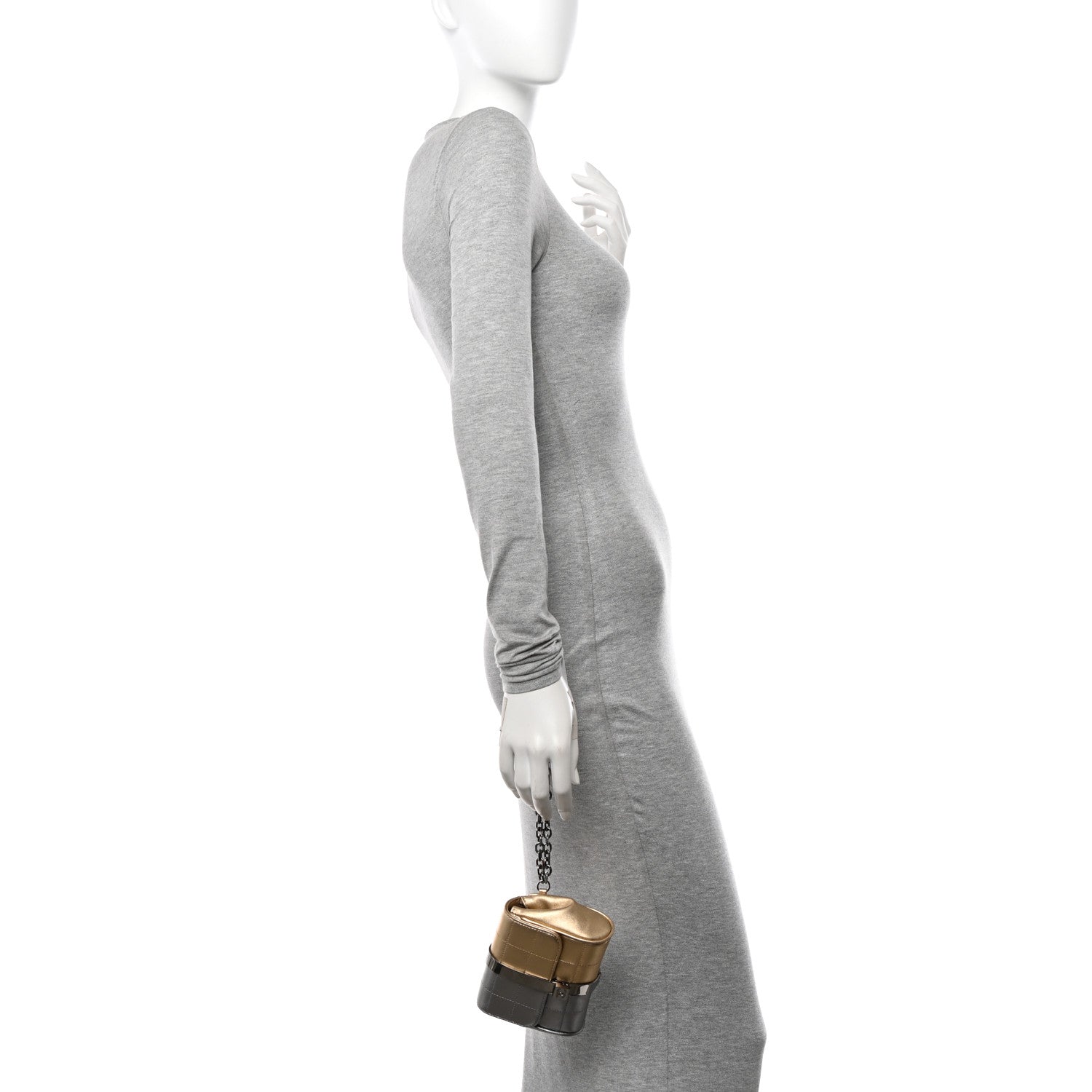 Chanel Metallic Lambskin Square Quilted Wristlet Clutch Gold Silver 2 of 10