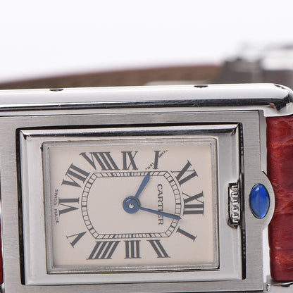 Cartier Stainless Steel Alligator 22mm Tank Basculante Quartz Watch Red 10 of 14