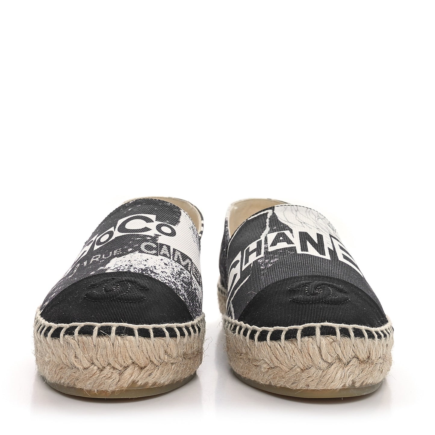 Printed Canvas Grosgrain 31 Rue Cambon Espadrilles 36 Black White