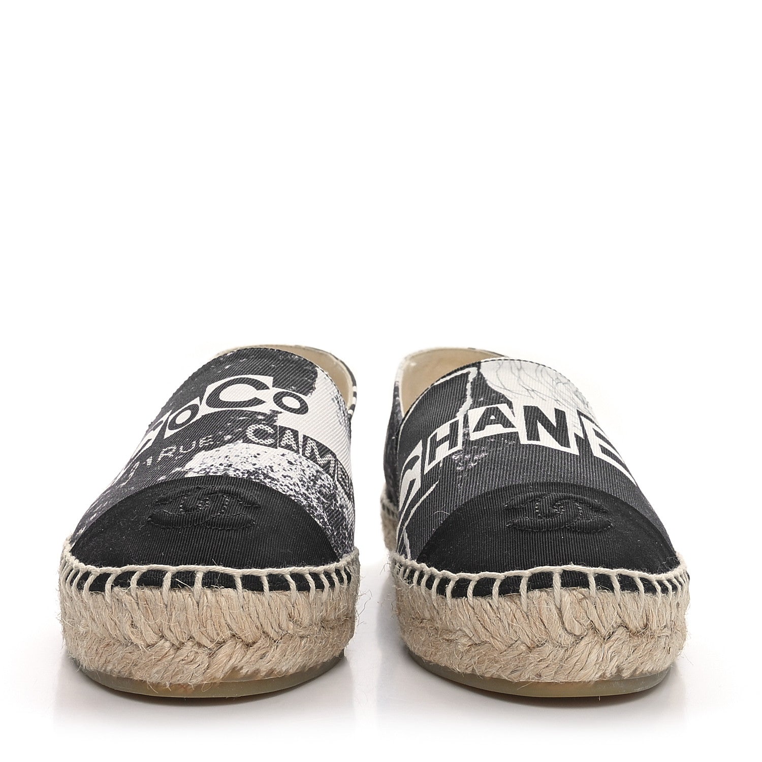 Chanel Printed Canvas Grosgrain 31 Rue Cambon Espadrilles 36 Black White 2 of 9