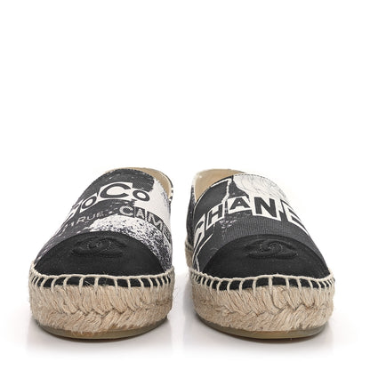 Chanel Printed Canvas Grosgrain 31 Rue Cambon Espadrilles 36 Black White 2 of 9