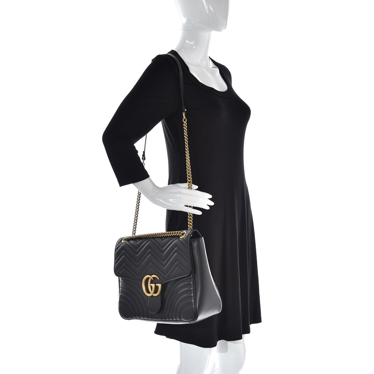 Calfskin Matelasse Large GG Marmont Shoulder Bag Black