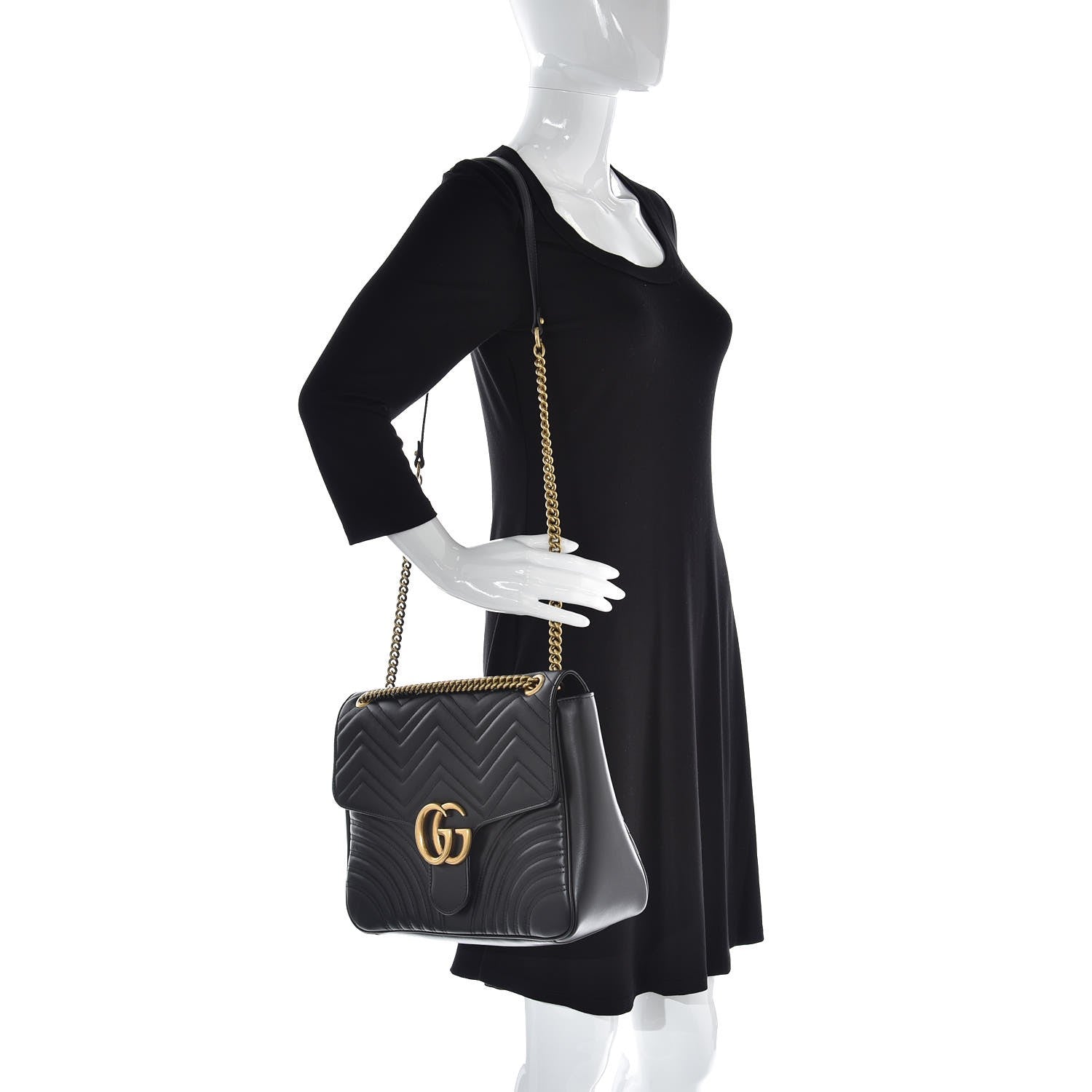 Gucci Calfskin Matelasse Large GG Marmont Shoulder Bag Black 2 of 5