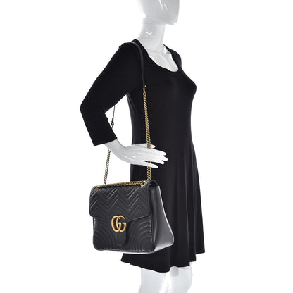 Gucci Calfskin Matelasse Large GG Marmont Shoulder Bag Black 2 of 5