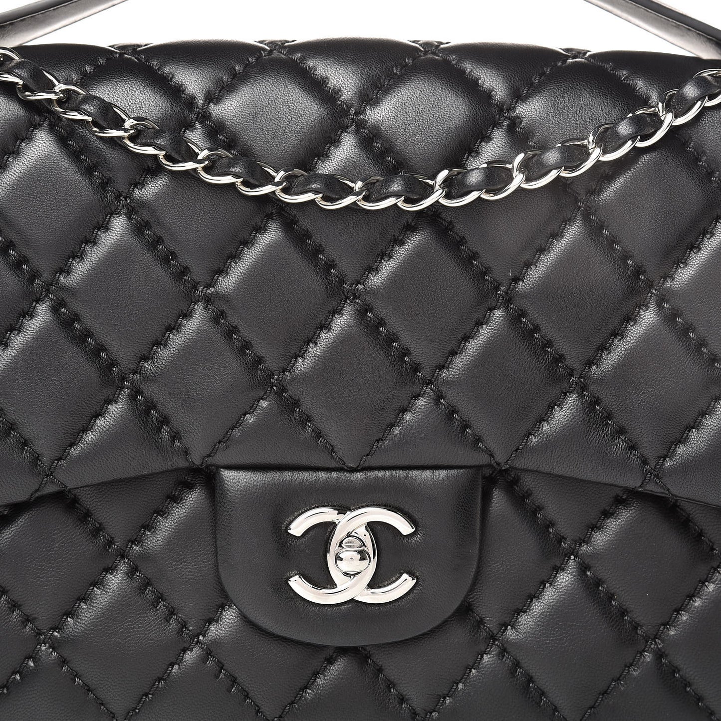 Lambskin Quilted Jumbo Easy Carry Flap Black