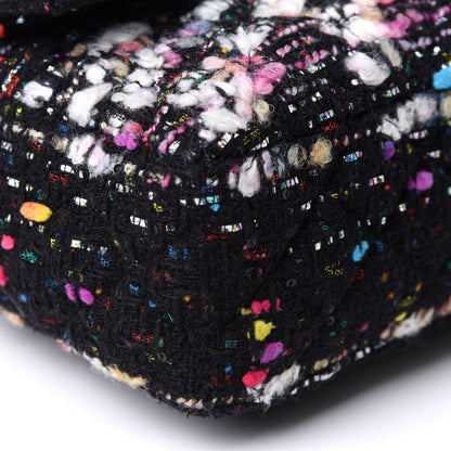 Chanel Tweed Quilted Medium Double Flap Black White Yellow Pink 8 of 10