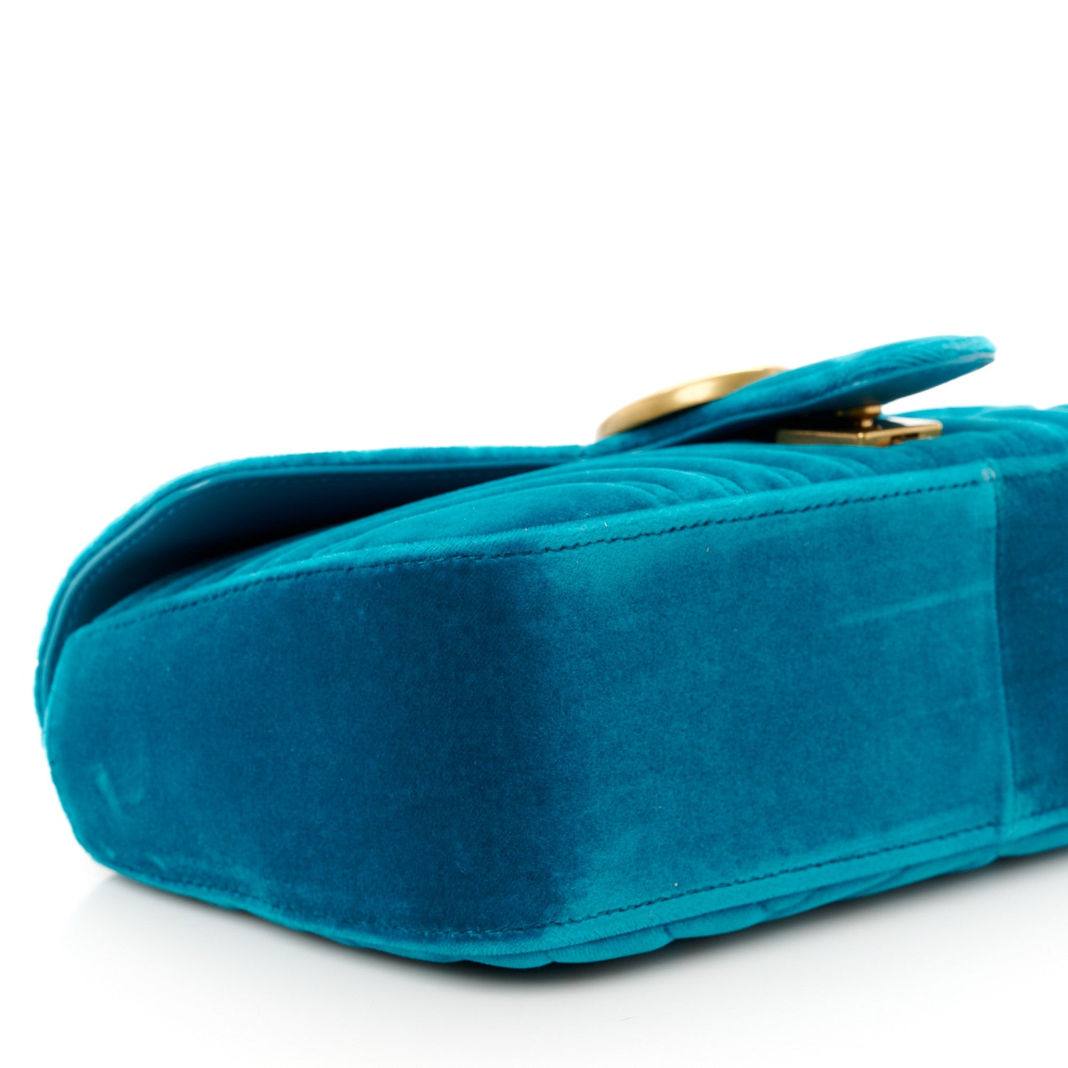 Gucci Velvet Matelasse Small GG Marmont Shoulder Bag Pavone Cyan 9 of 10