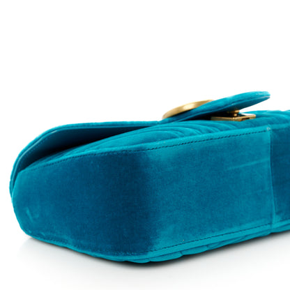 Gucci Velvet Matelasse Small GG Marmont Shoulder Bag Pavone Cyan 9 of 10